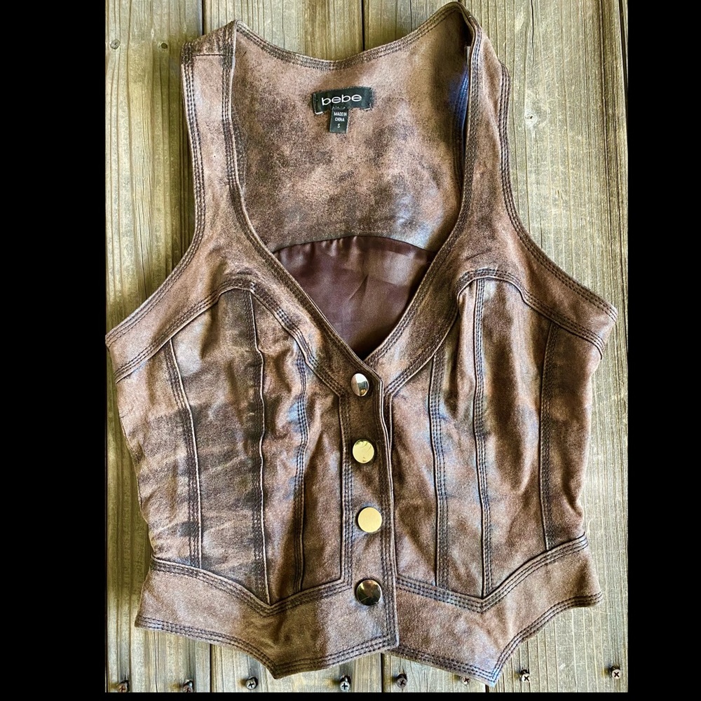 SOLD: Bebe 100% Leather fitted power piece vest